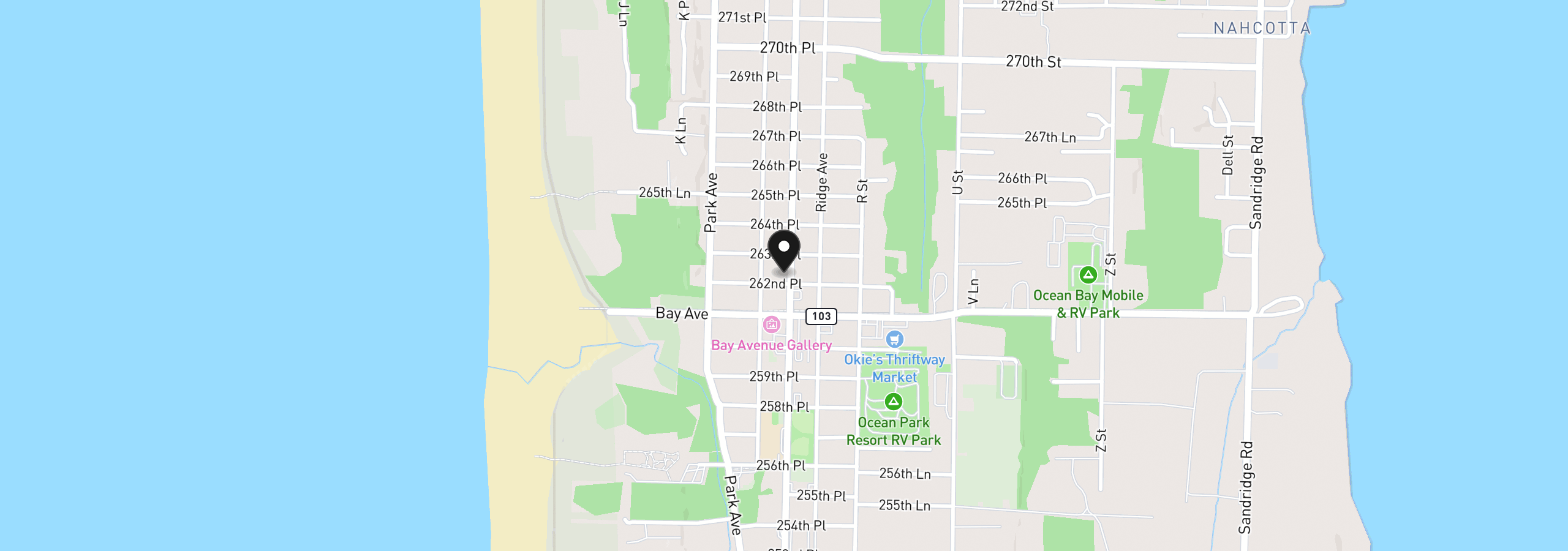 Map showing the location of 1413 262nd Pl, Ocean Park, Wa 98640