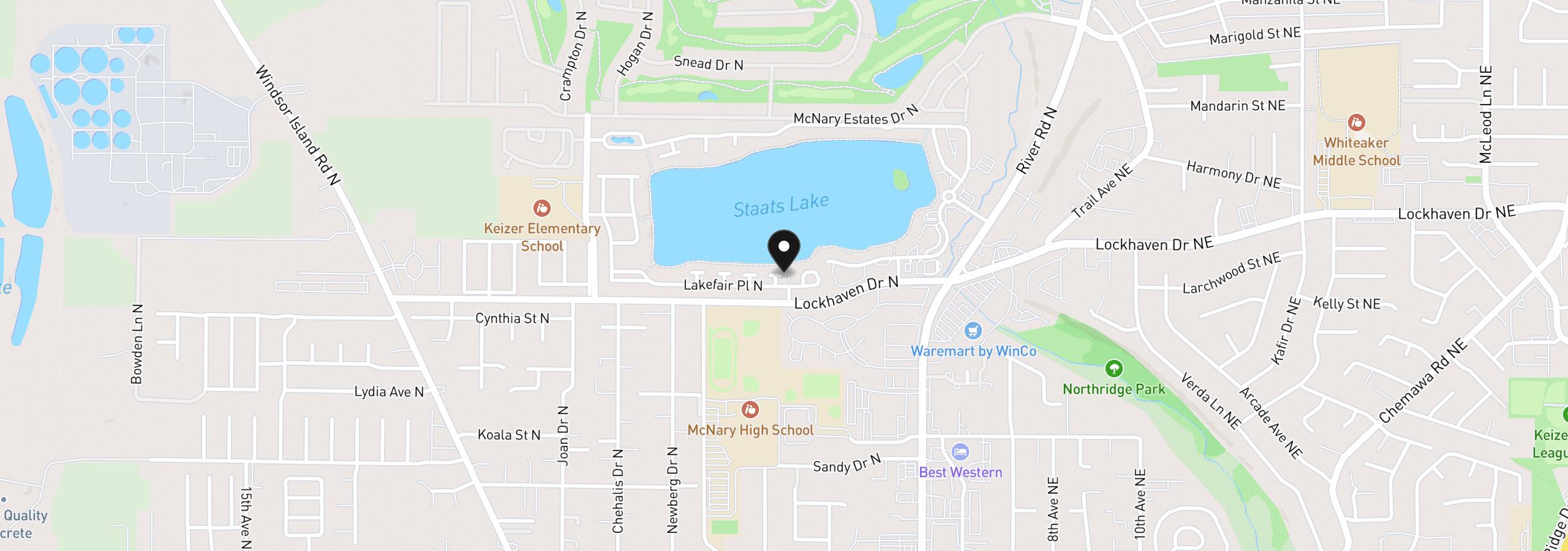 Map showing the location of 507 NE Lakefair Pl, Keizer, OR 97303