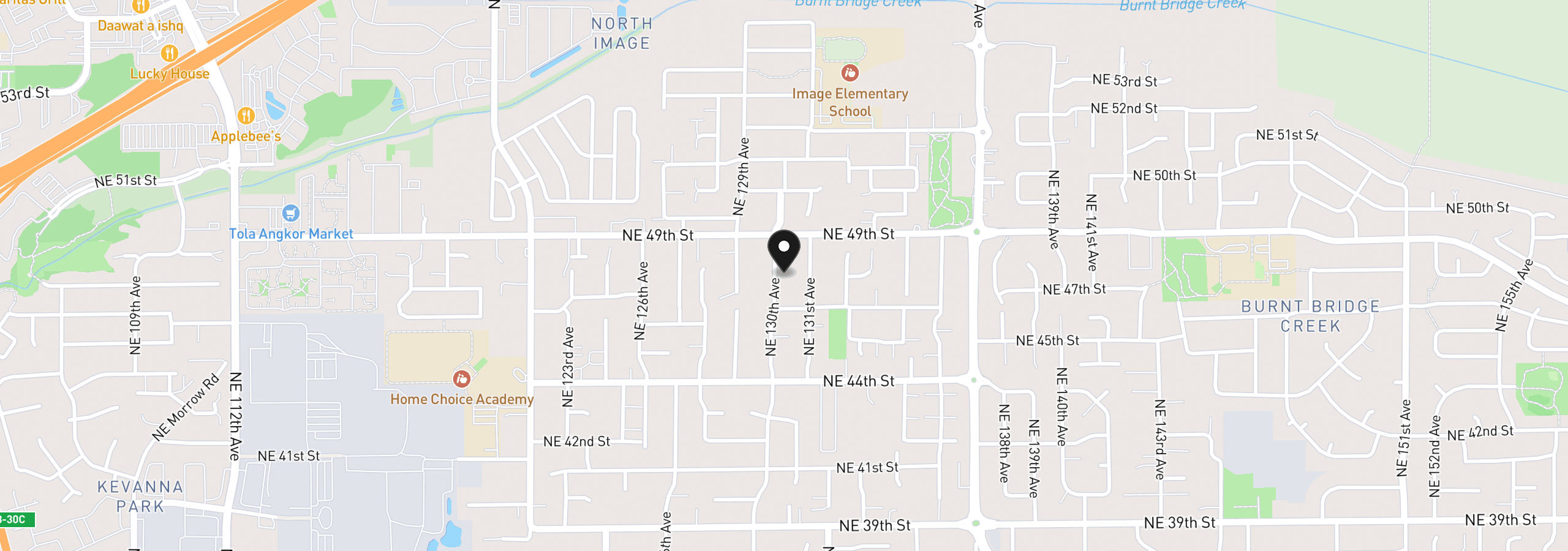Map showing the location of 4709 NE 130th Ave, Vancouver, Wa 98682