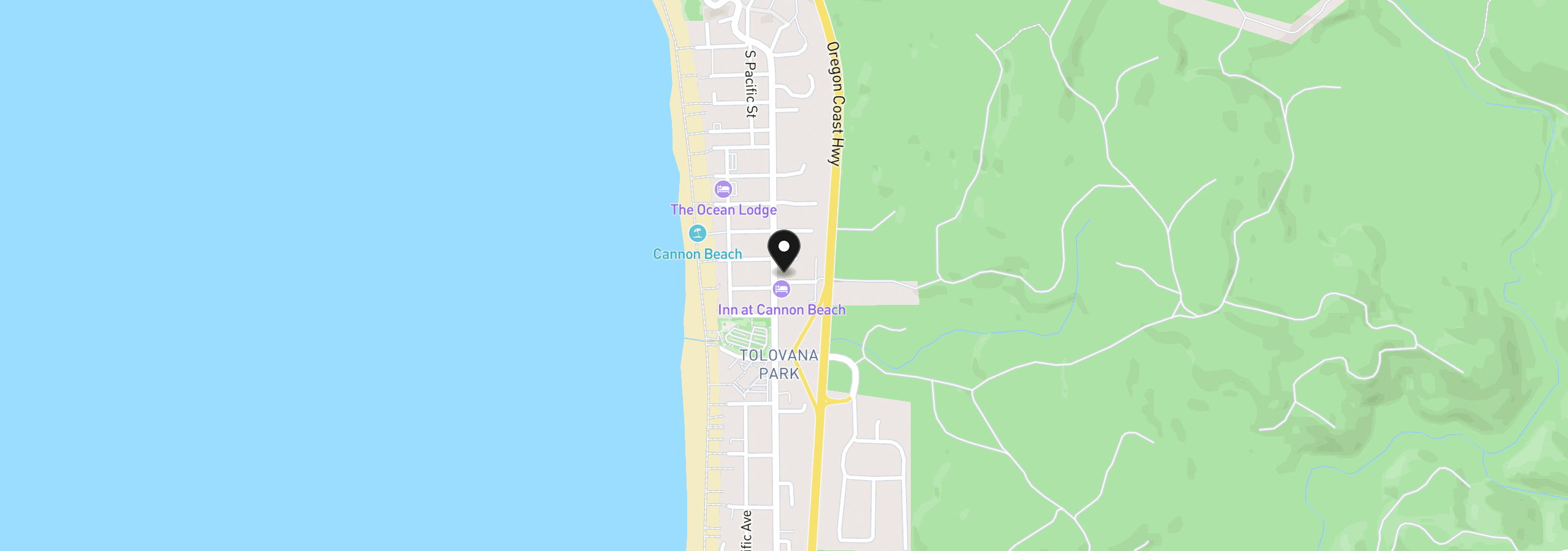 Map showing the location of 132 E Surfcrest Ave, Cannon Beach, OR 97110
