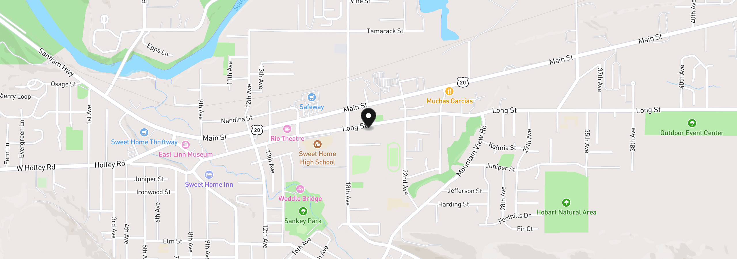 Map showing the location of 1901 Long St, Sweet Home, OR 97386
