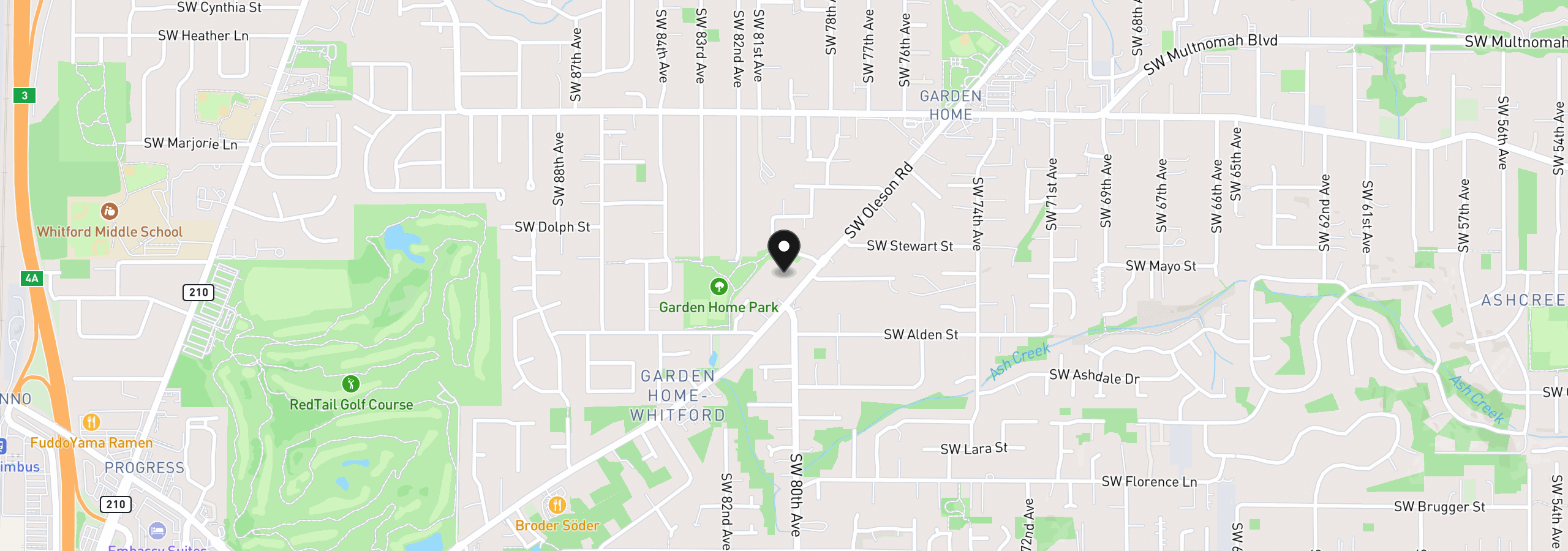 Map showing the location of 8105 SW Oleson Rd, Portland, OR 97223