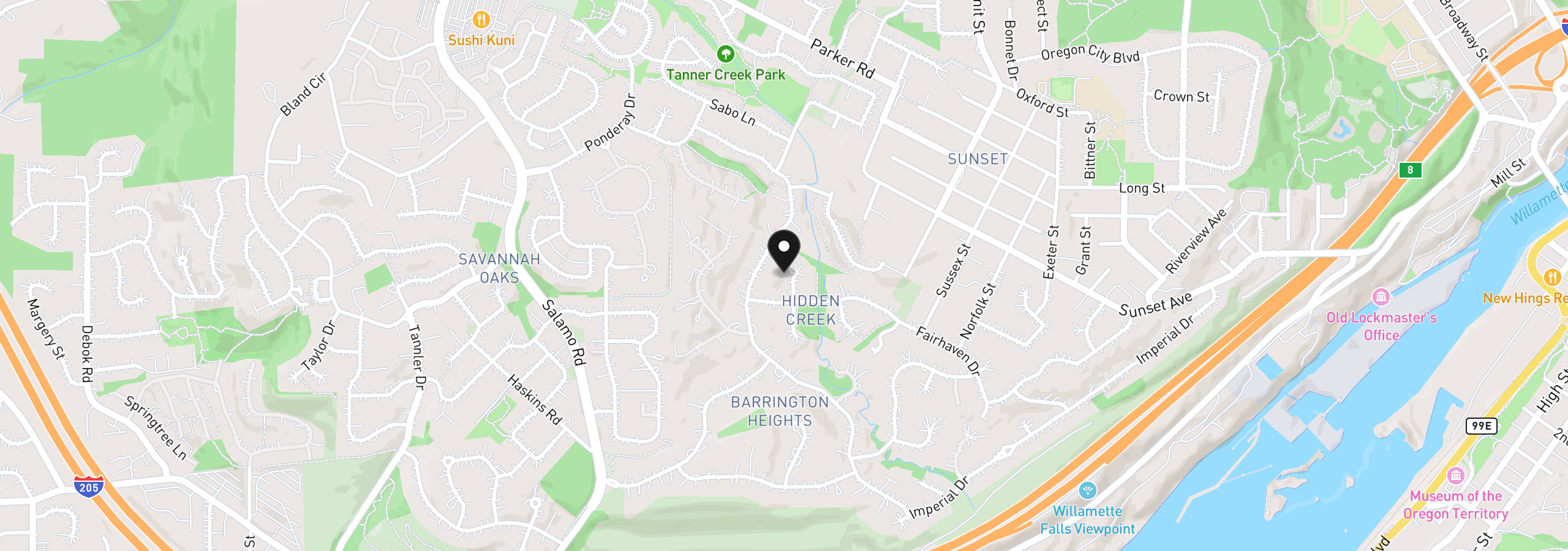 Map showing the location of 3921 Northhampton Ct, West Linn, OR 97068
