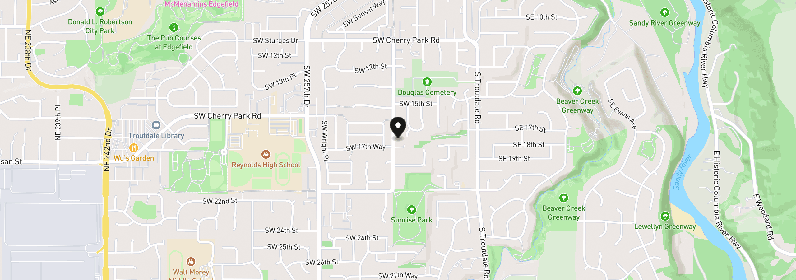 Map showing the location of 1712 SW Hensley Rd, Troutdale, OR 97060