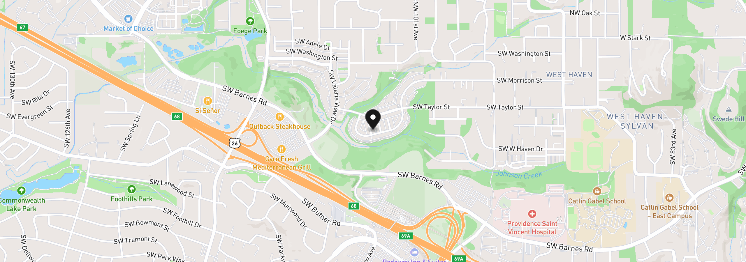 Map showing the location of 686 SW Rustica Ter, Portland, OR 97225