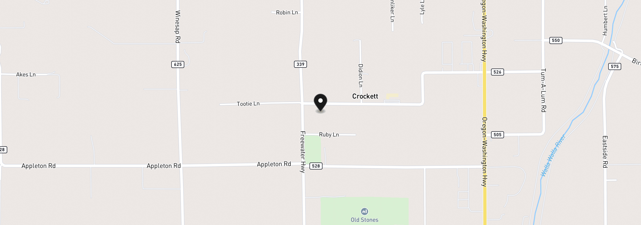 Map showing the location of 53402 W Crockett Rd, Milton-Freewater, OR 97862