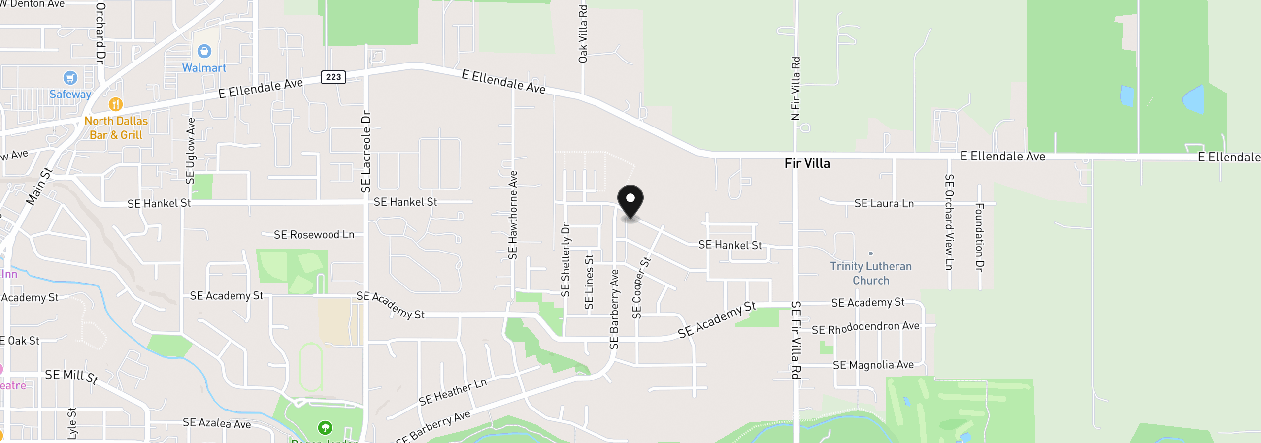 Map showing the location of 1523 SE Hankel St, Dallas, OR 97338