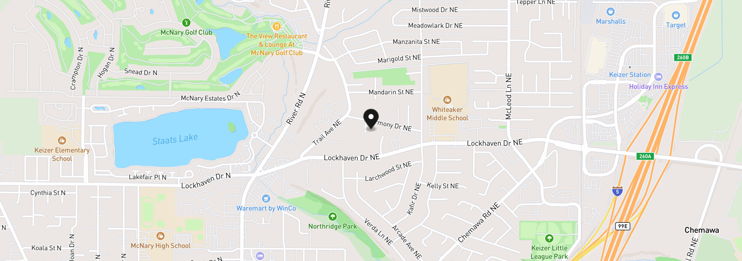 Map showing the location of 5840 Benevan Ct, Keizer, OR 97303