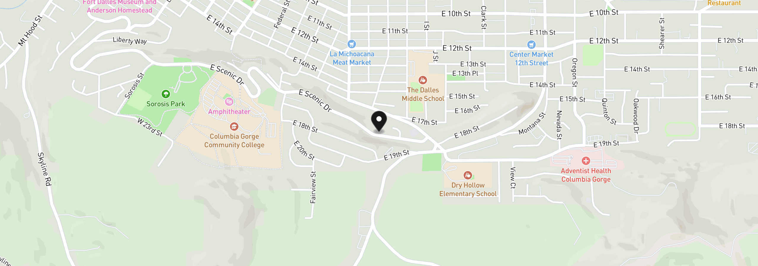 Map showing the location of 0 E Scenic Dr, The Dalles, OR 97058