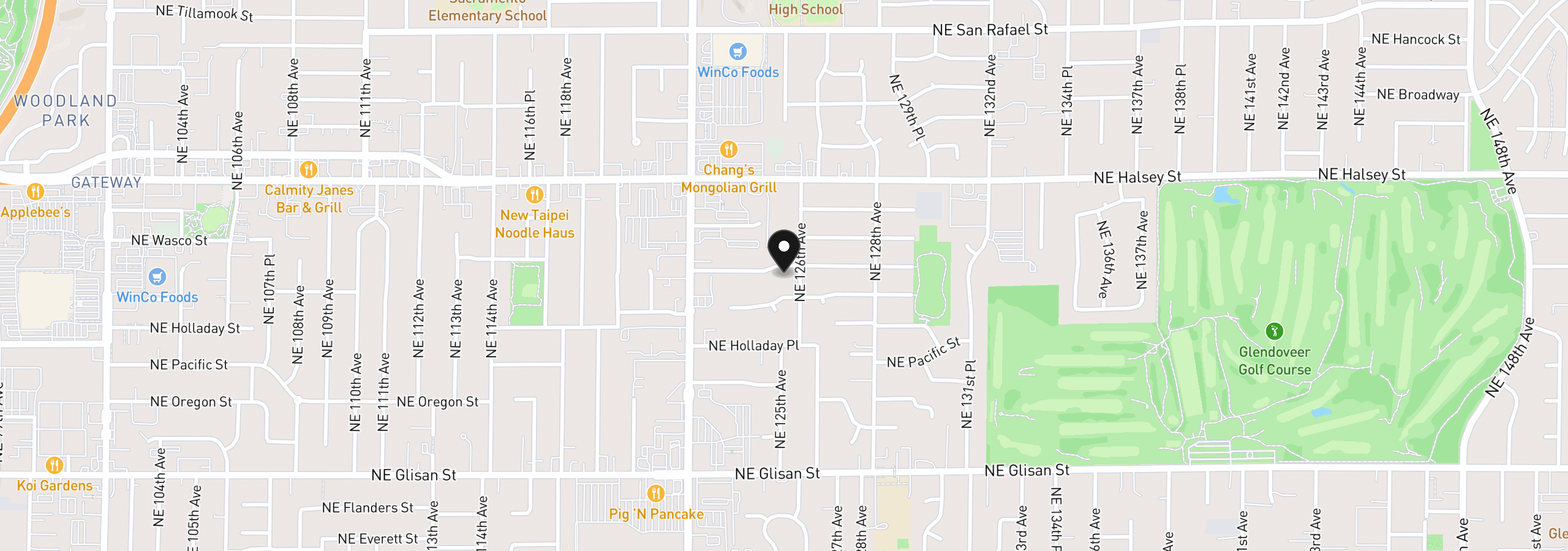 Map showing the location of 12508 NE Multnomah St, Portland, OR 97230