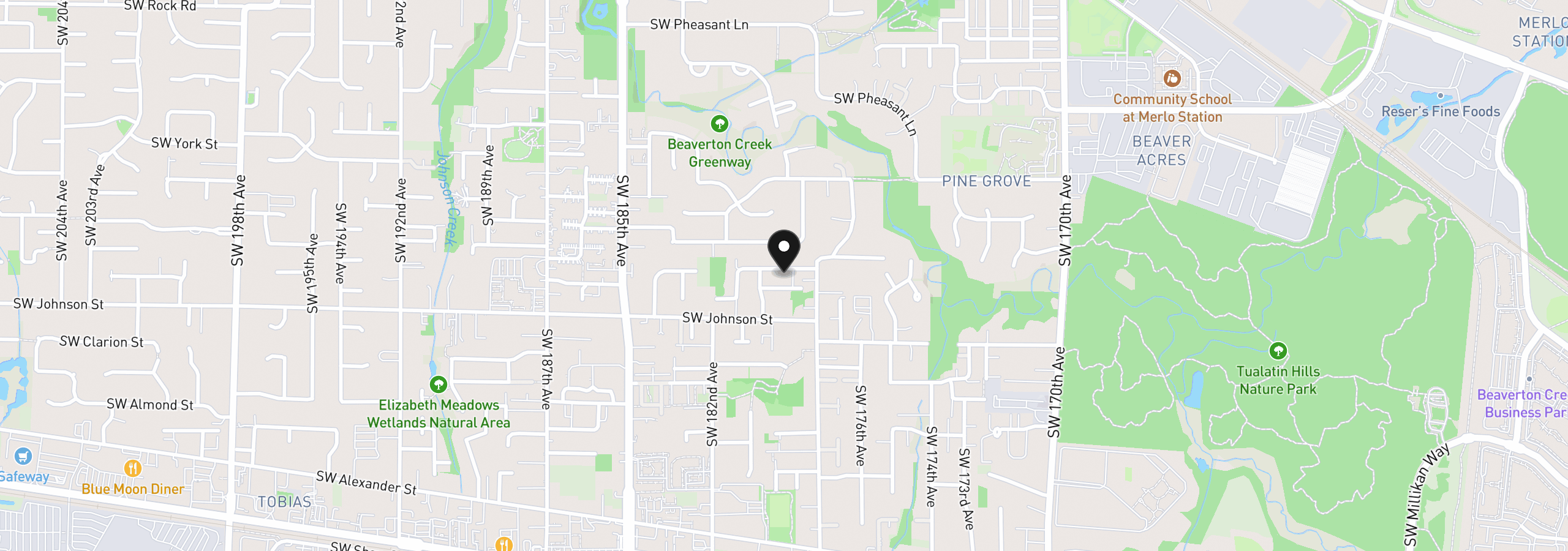 Map showing the location of 17934 SW Niks Dr, Beaverton, OR 97003