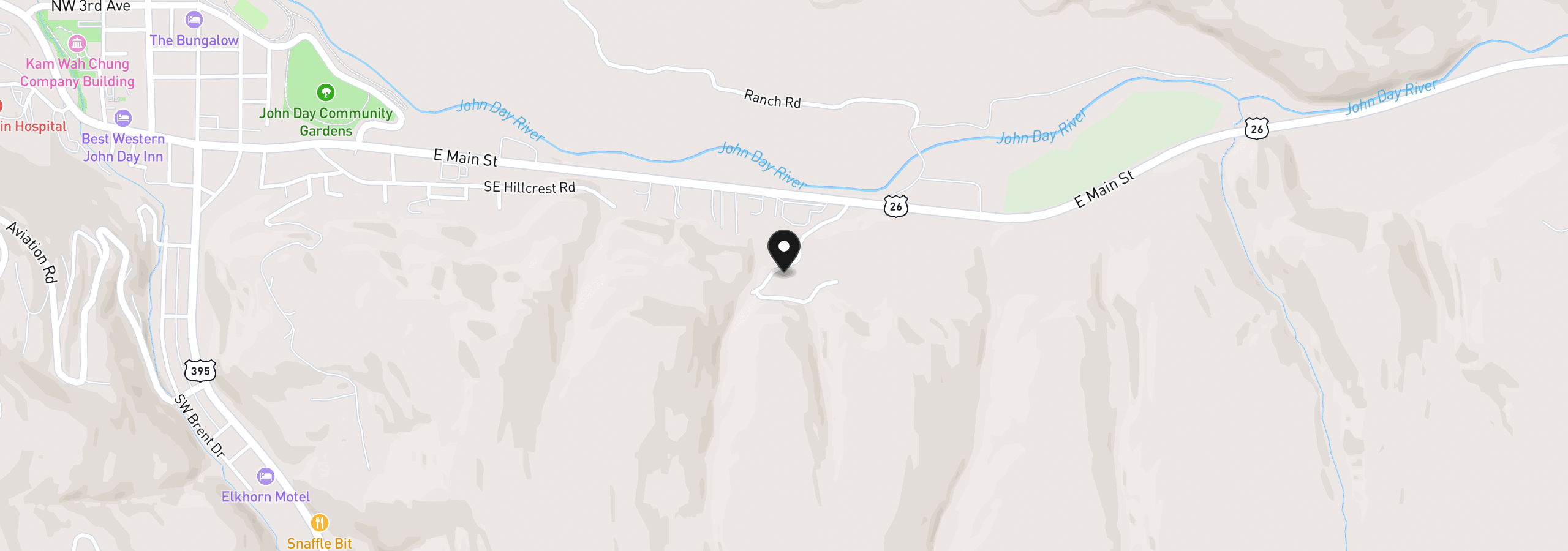 Map showing the location of 140 SE Bunchgrass Rd, John Day, OR 97845