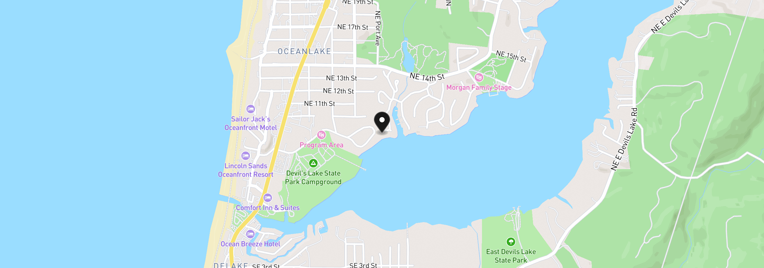 Map showing the location of 2036 NE Lagoon Ln, Lincoln City, OR 97367