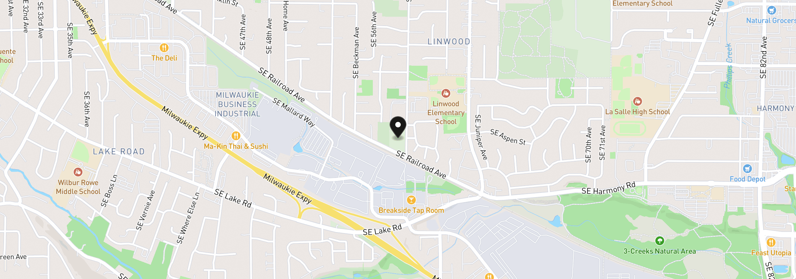 Map showing the location of SE Stanley Avenue, Milwaukie, OR 97222