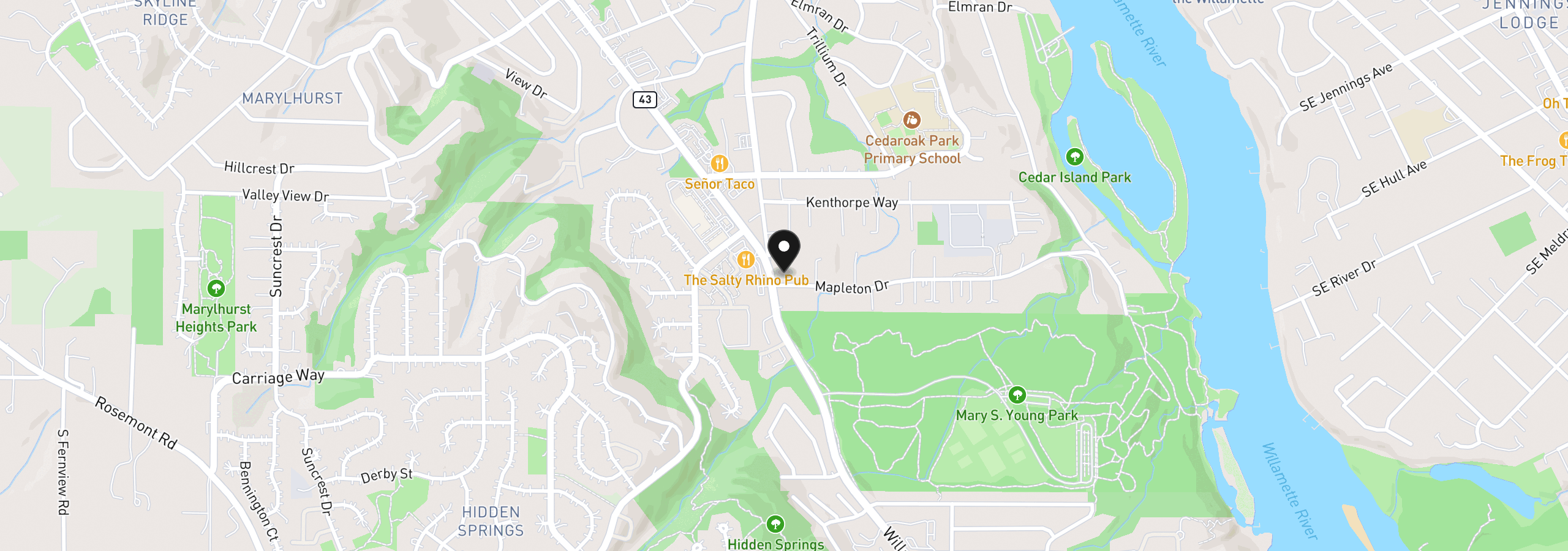 Map showing the location of 3673 Mapleton Dr, West Linn, OR 97068
