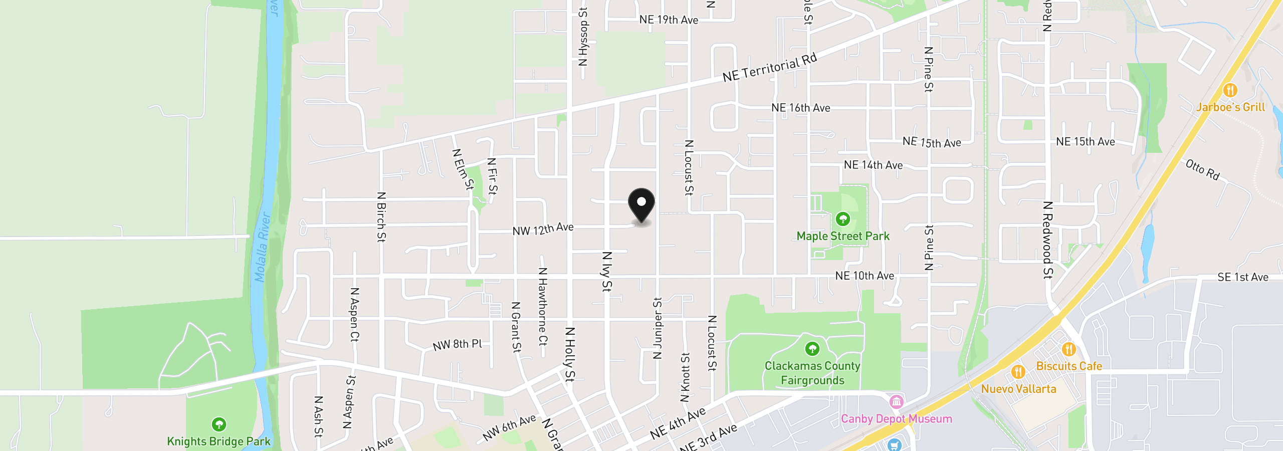 Map showing the location of 130 NE 12th Ave, Canby, OR 97013