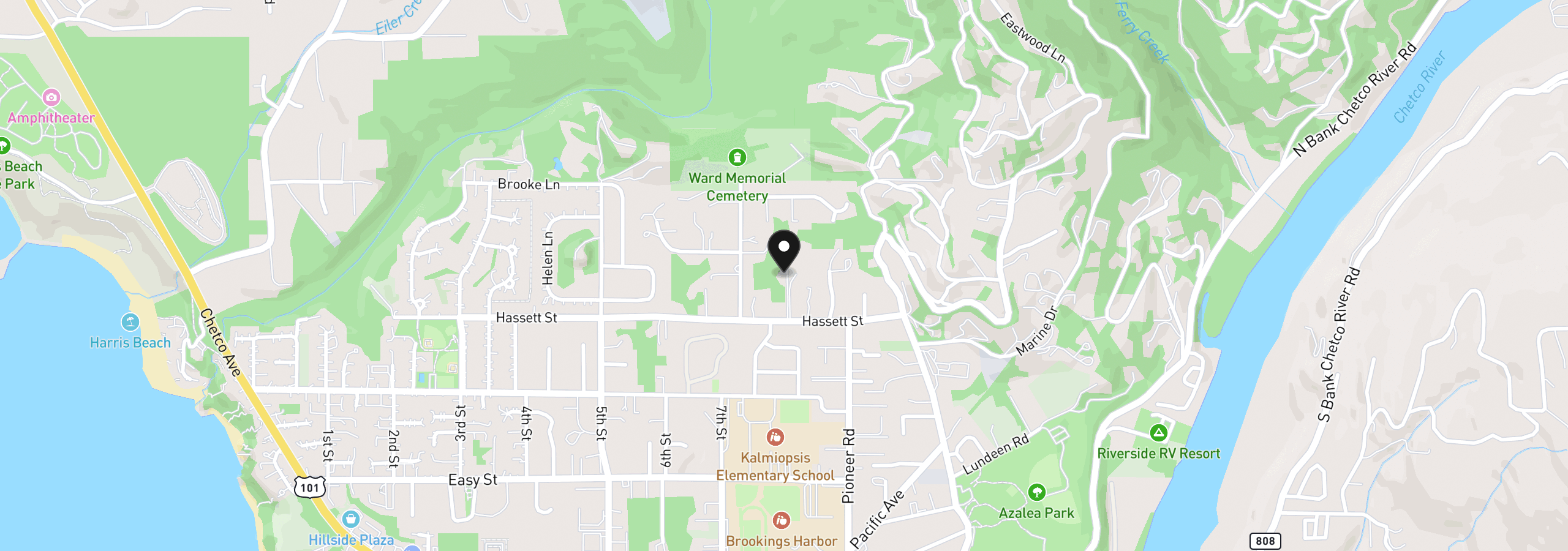 Map showing the location of 614 Hassett St, Brookings, OR 97415