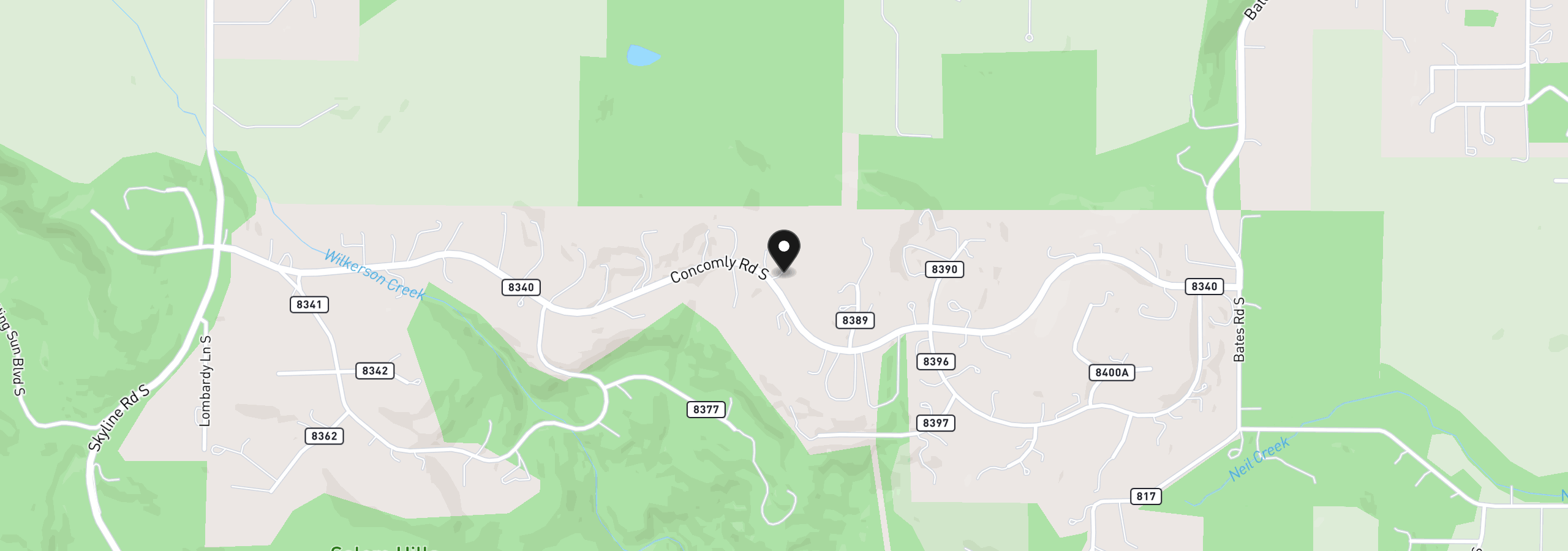 Map showing the location of 3021 Concomly Rd S, Salem, OR 97306