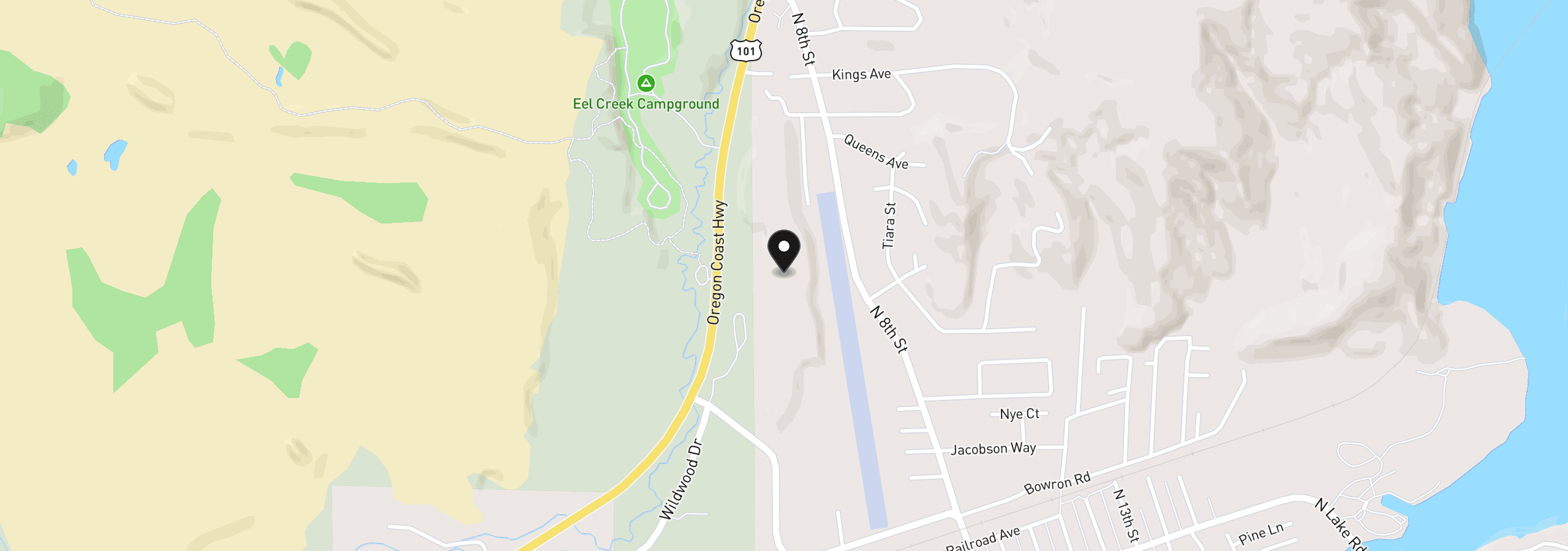 Map showing the location of 000 Robinhood Ave, Lakeside, OR 97449