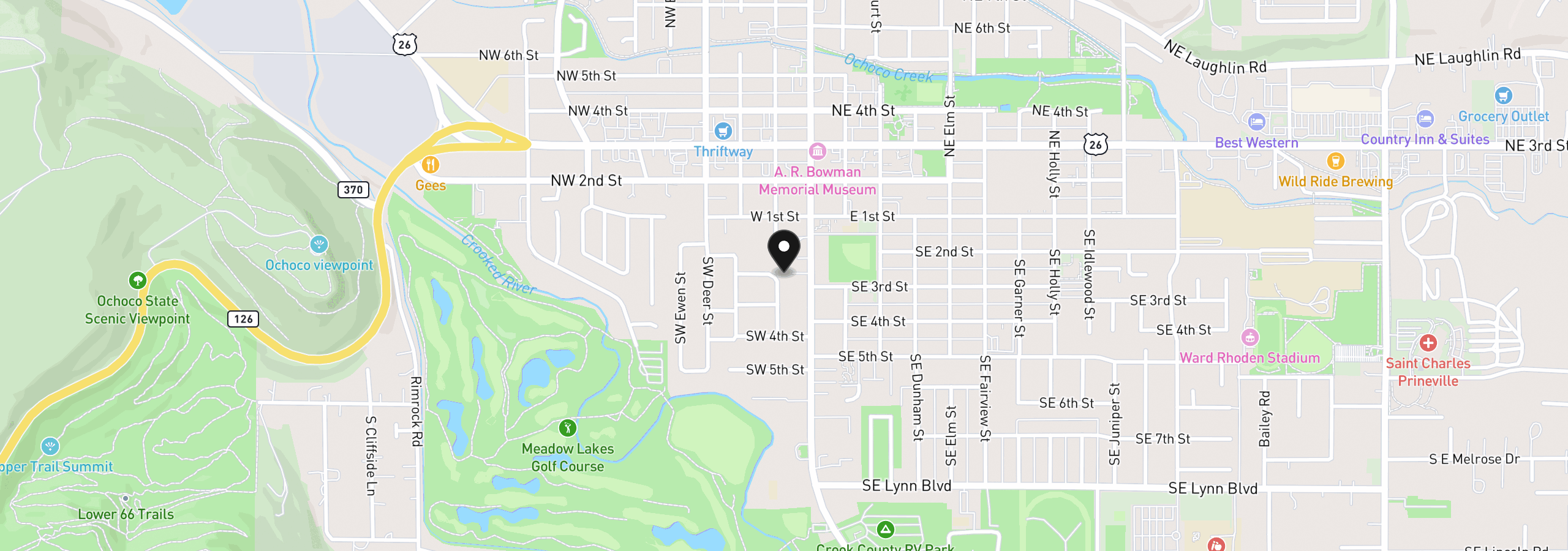 Map showing the location of 200 SW Beaver St, Prineville, OR 97754