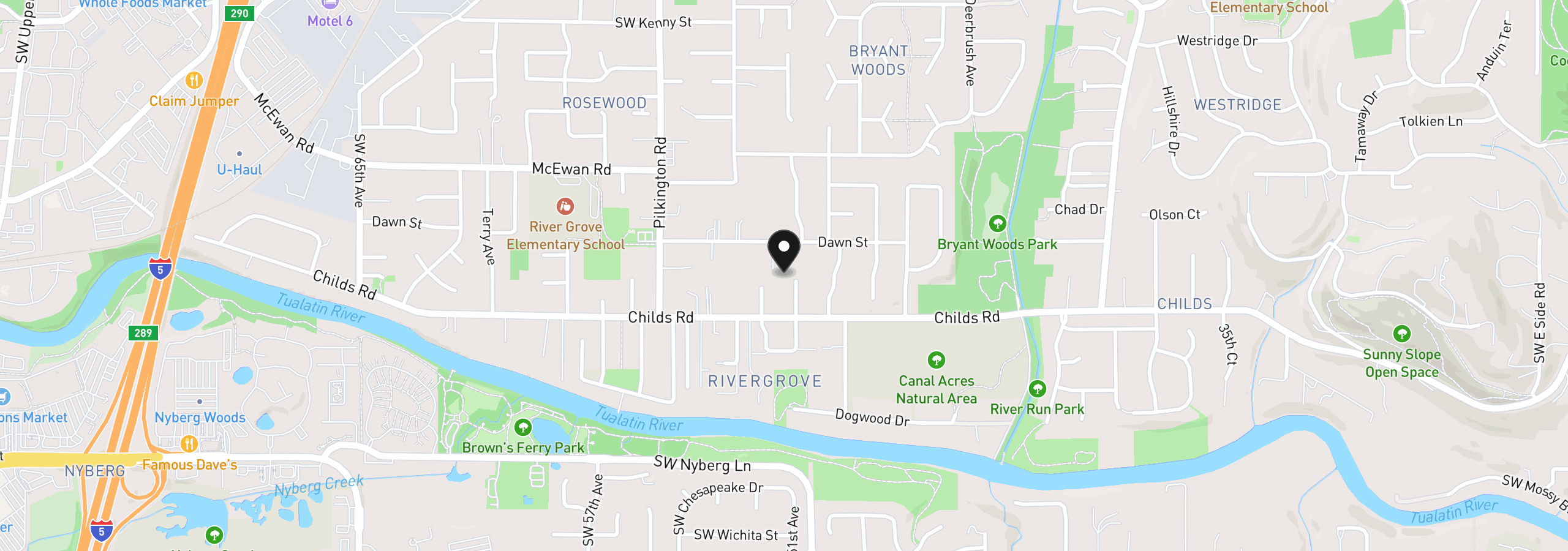 Map showing the location of 5152 SW Dawn St, Lake Oswego, OR 97035