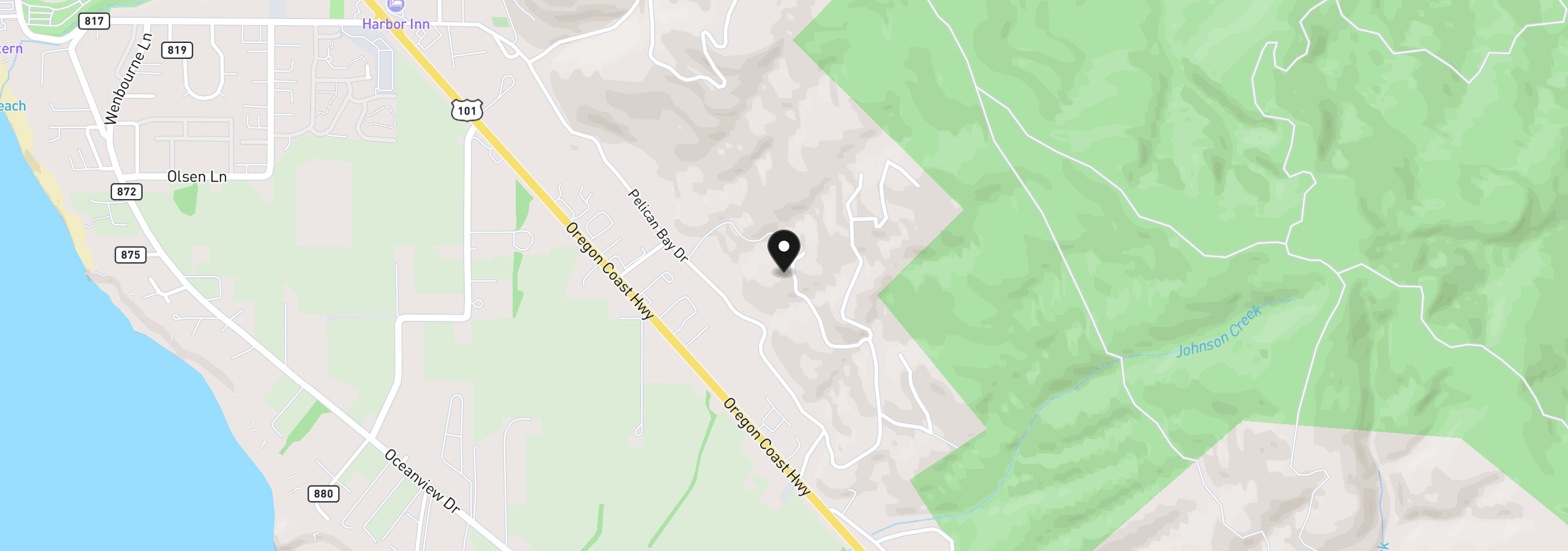 Map showing the location of Upper Benham Ln 300, Brookings, OR 97415