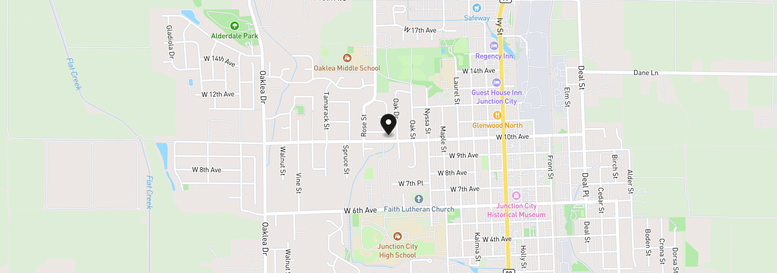 Map showing the location of 1100 Quince Dr, Junction City, OR 97448