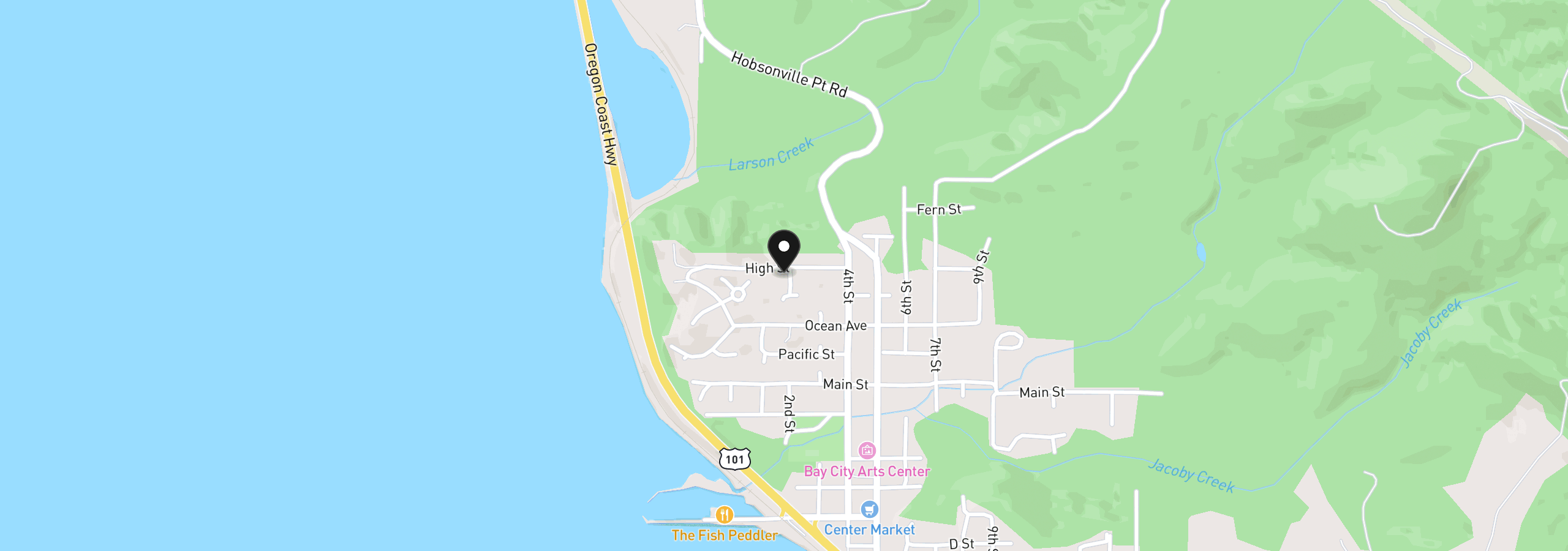 Map showing the location of 5395 High St, Bay City, OR 97107