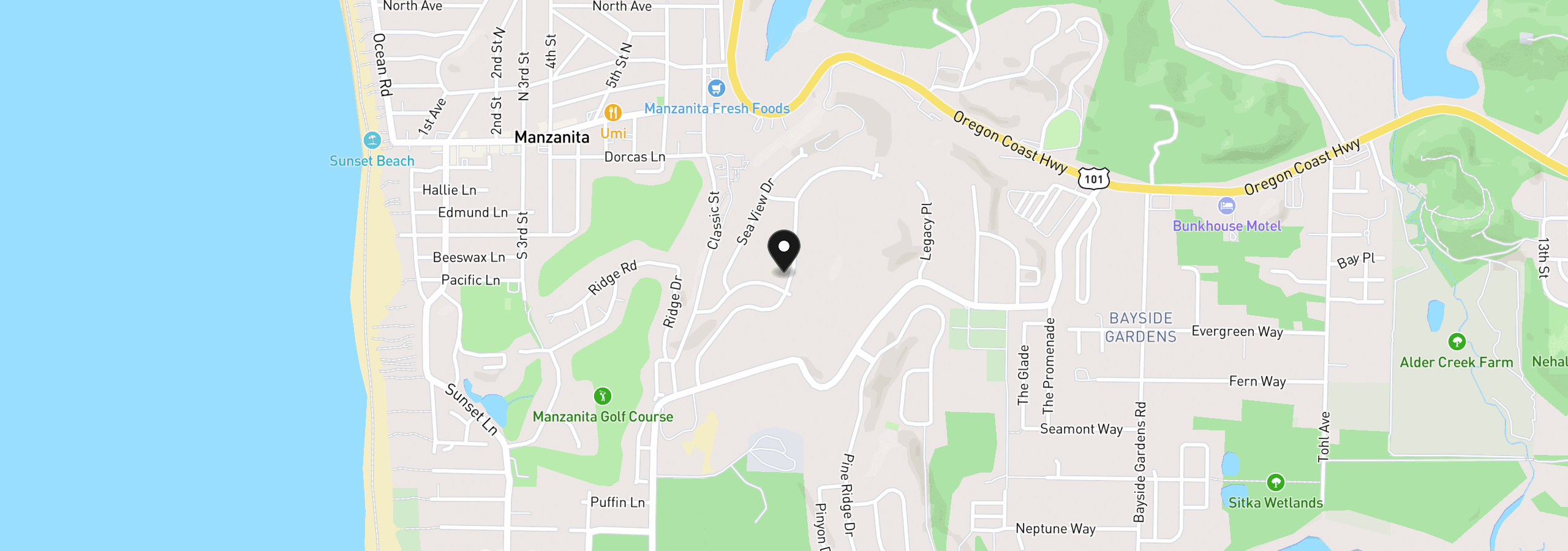 Map showing the location of 551 Meadows Dr, Manzanita, OR 97130