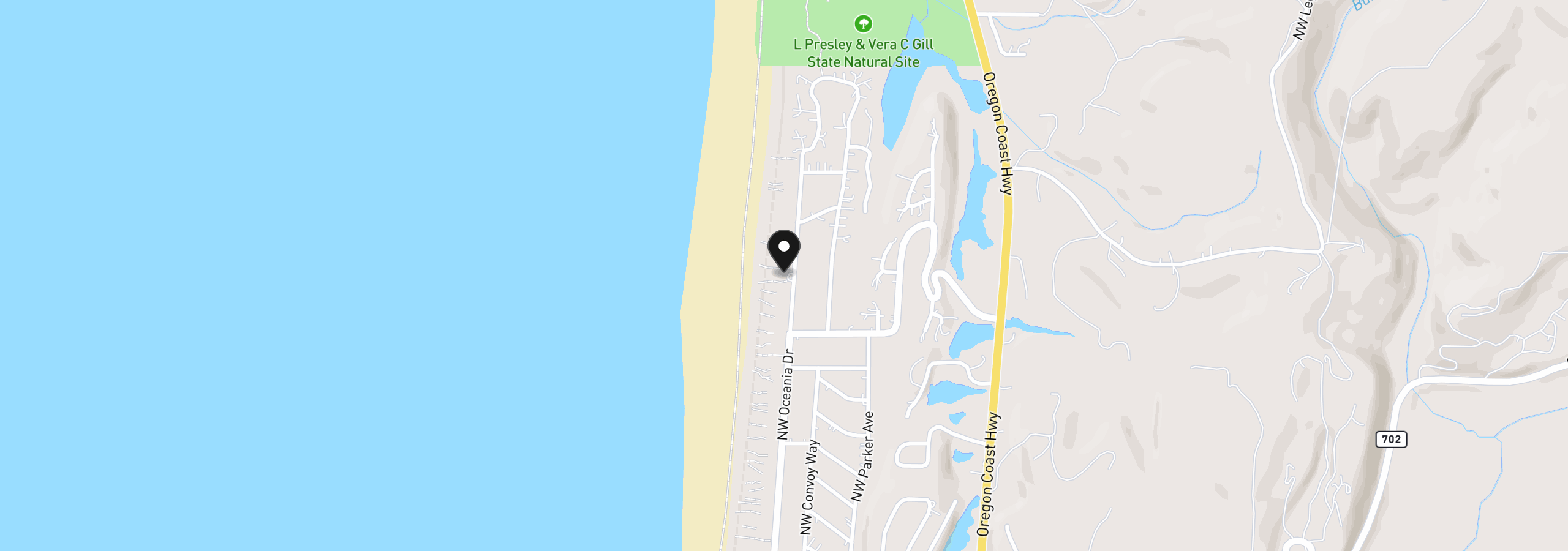 Map showing the location of 3300 NW Oceania Dr, Waldport, OR 97394