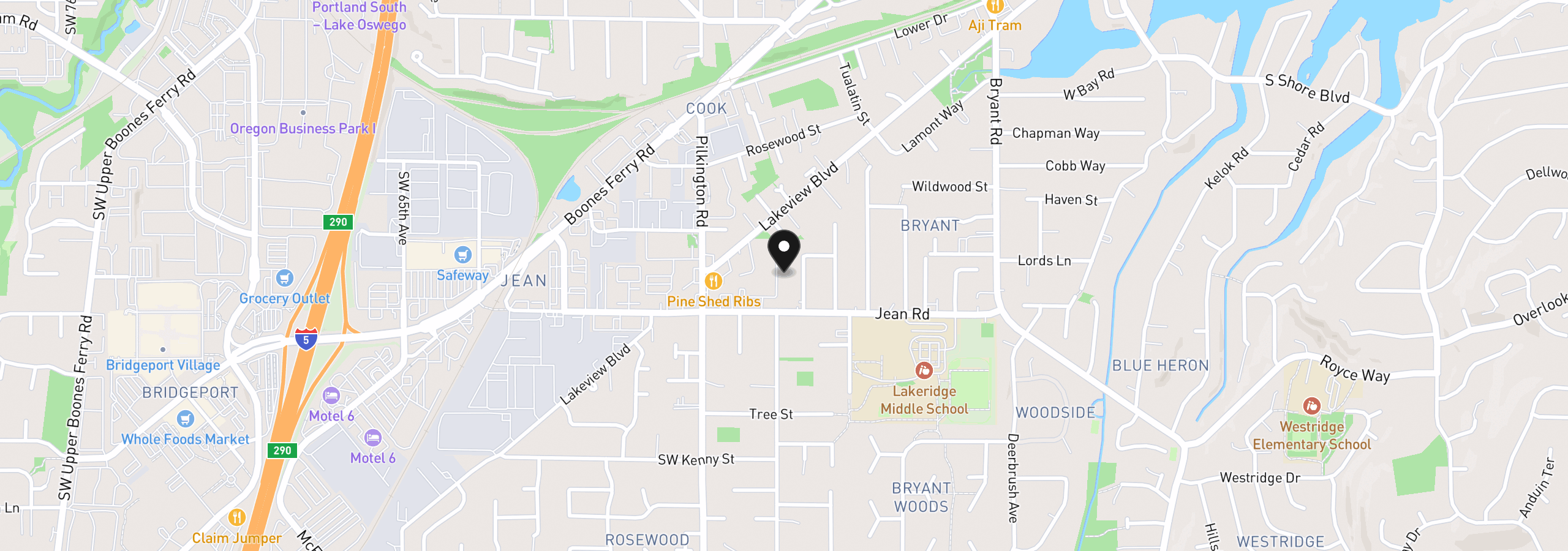 Map showing the location of 5225 Jean Rd 507, Lake Oswego, OR 97035