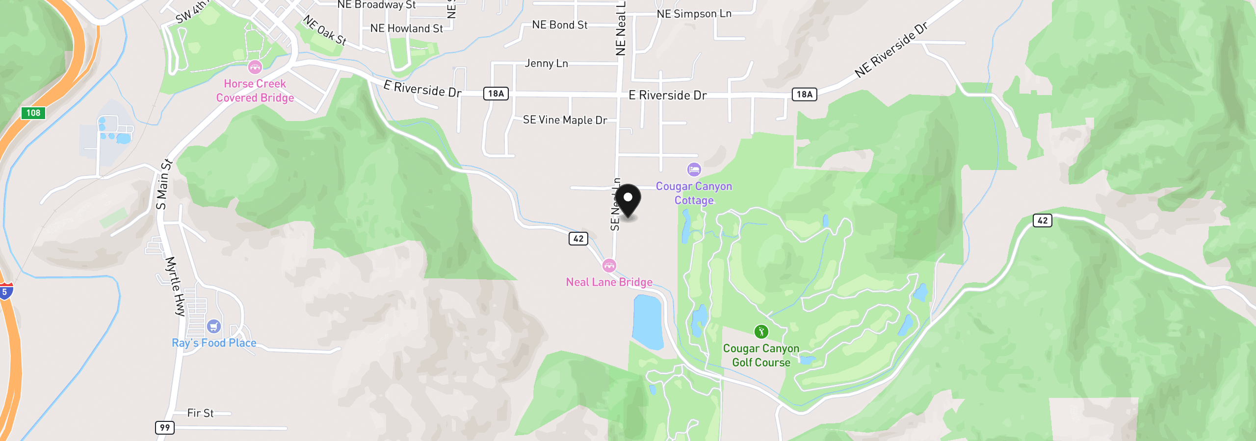 Map showing the location of 155 SE Callaham Ct, Myrtle Creek, OR 97457