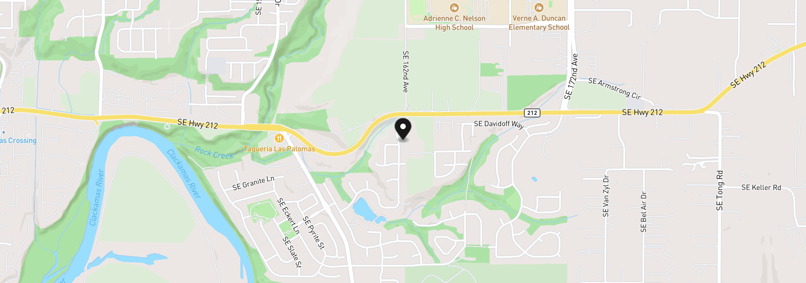 Map showing the location of 16186 SE Goosehollow Dr, Damascus, OR 97089