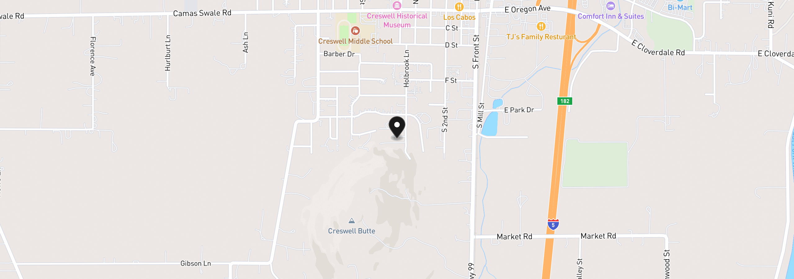 Map showing the location of 747 Holbrook Ln, Creswell, OR 97426
