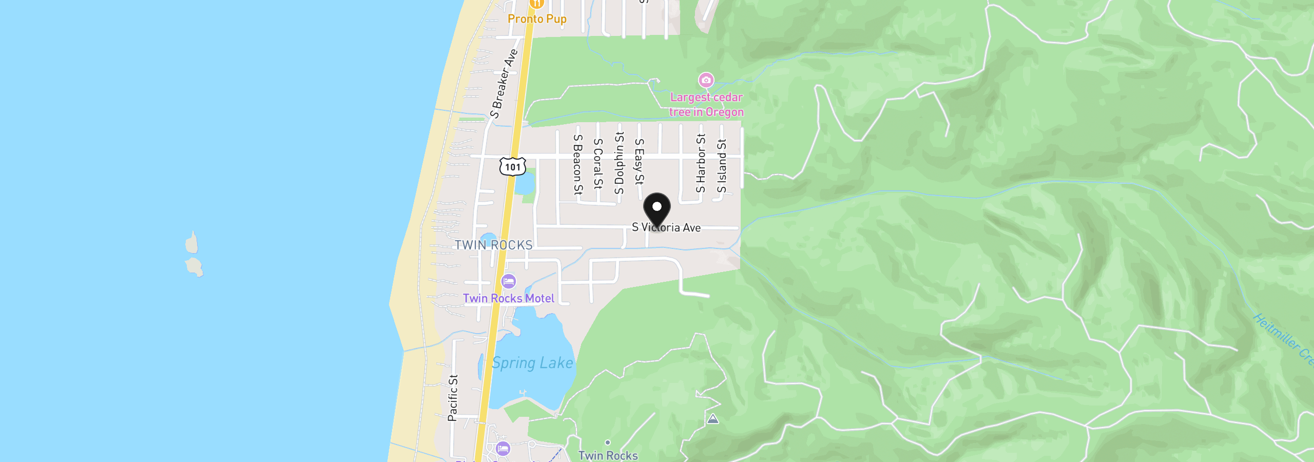 Map showing the location of 8615 S Victoria Ave, Rockaway Beach, OR 97136