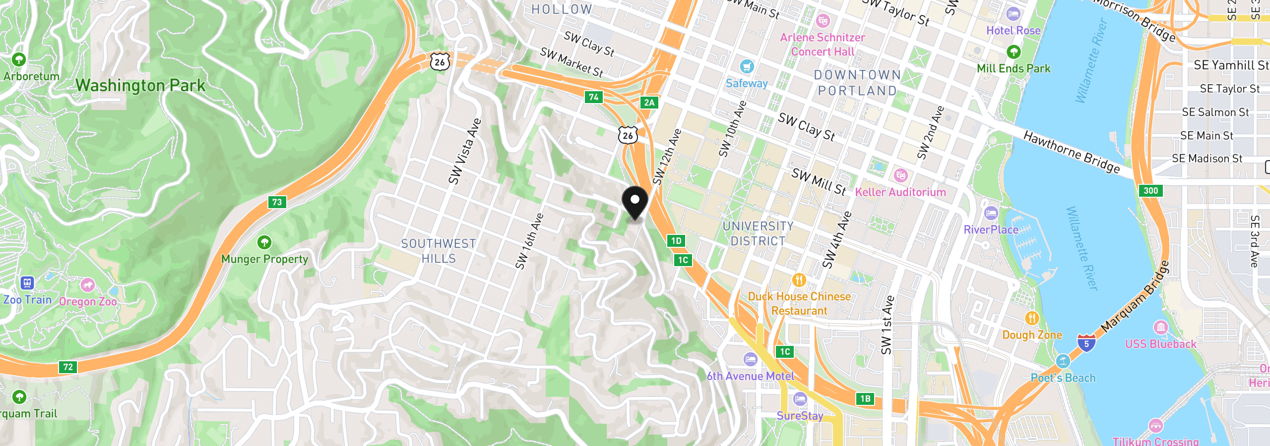 Map showing the location of 1205 SW Cardinell Dr 607, Portland, OR 97201