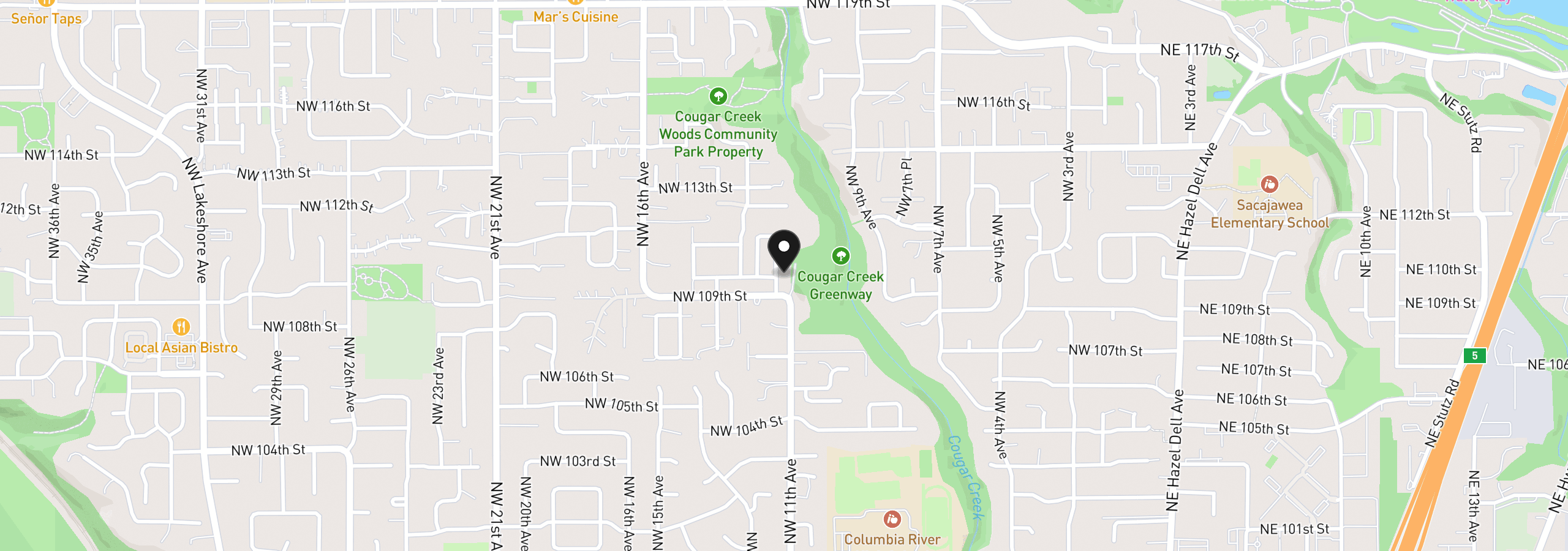Map showing the location of 11009 NW 11th Pl, Vancouver, Wa 98685
