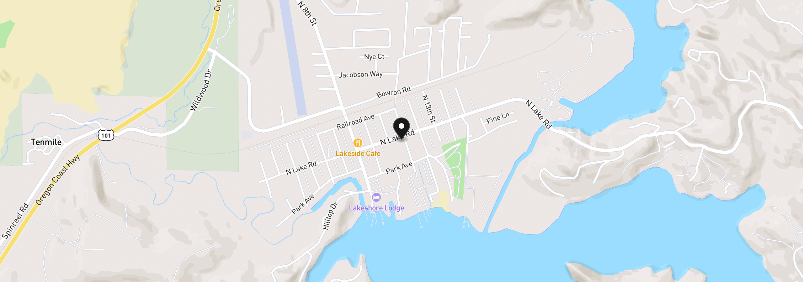 Map showing the location of 1025 N Lake Rd, Lakeside, OR 97449