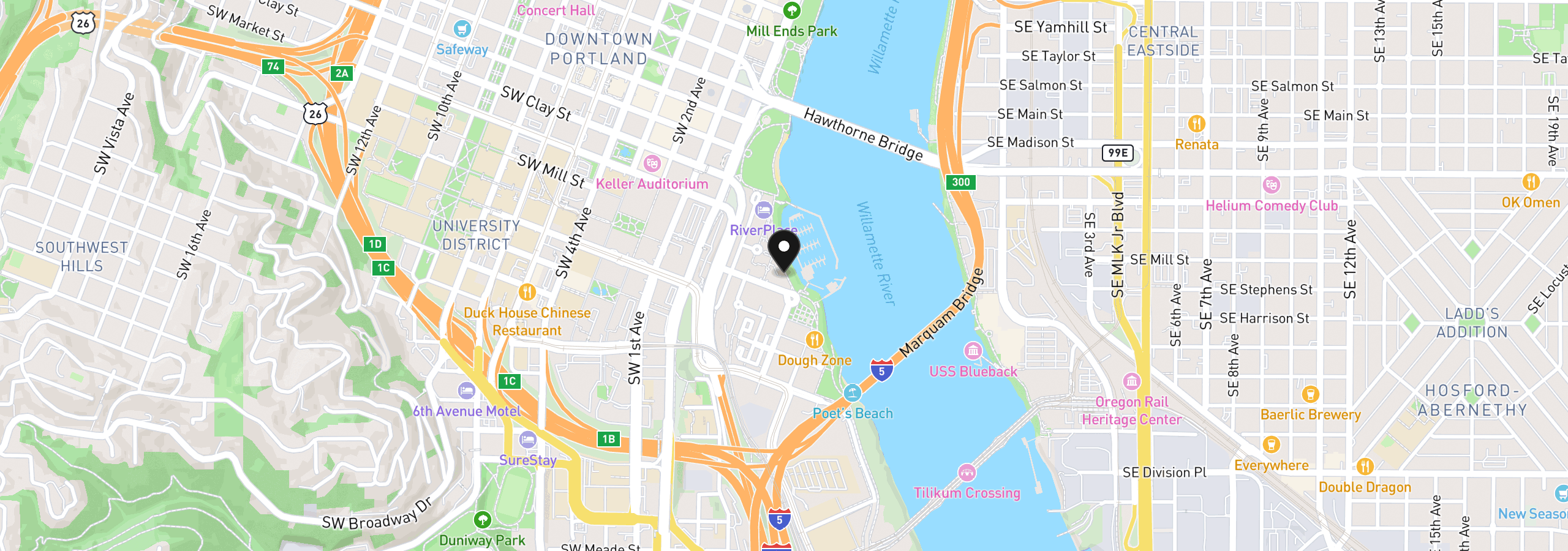 Map showing the location of 225 S Montgomery St Es 2&5, Portland, OR 97201