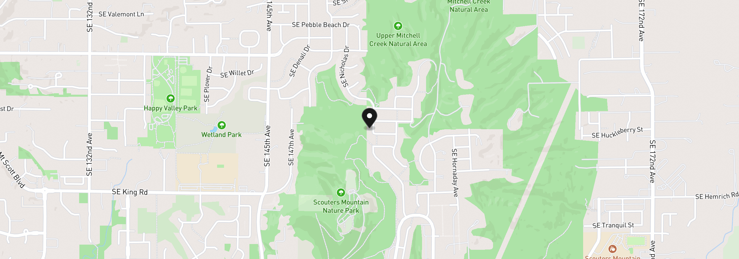 Map showing the location of 10025 SE Nicholas Dr, Happy Valley, OR 97086