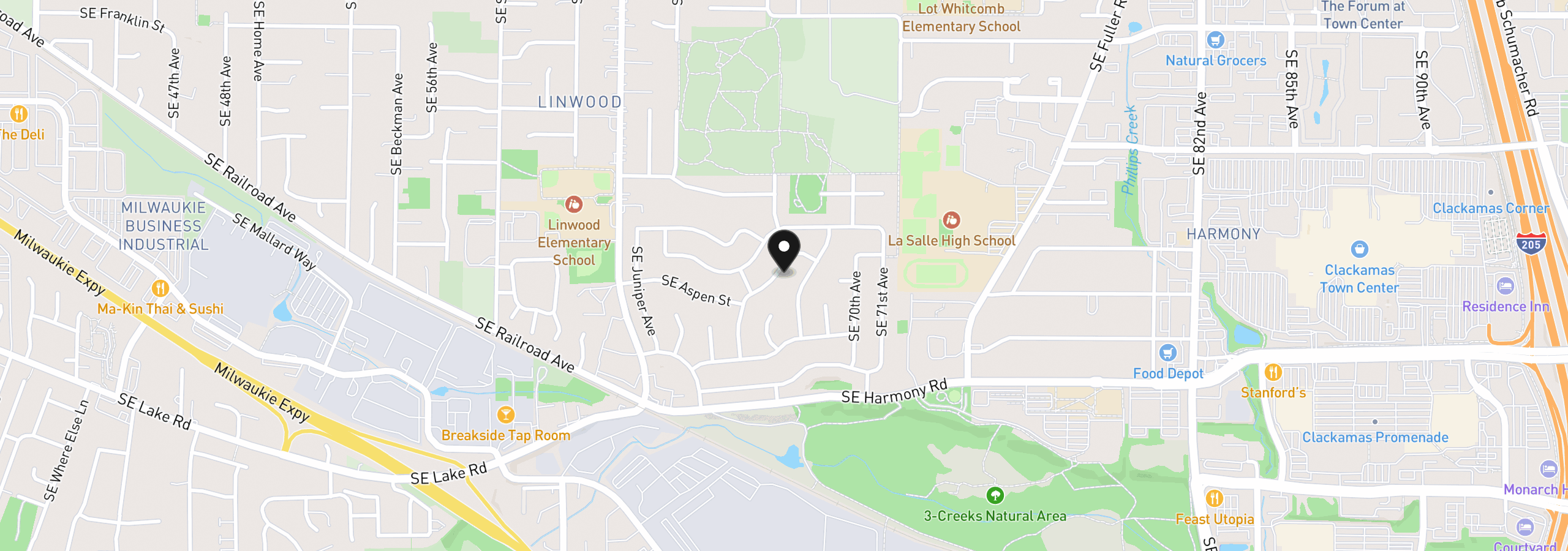 Map showing the location of 12108 SE Sequoia Ave, Milwaukie, OR 97222