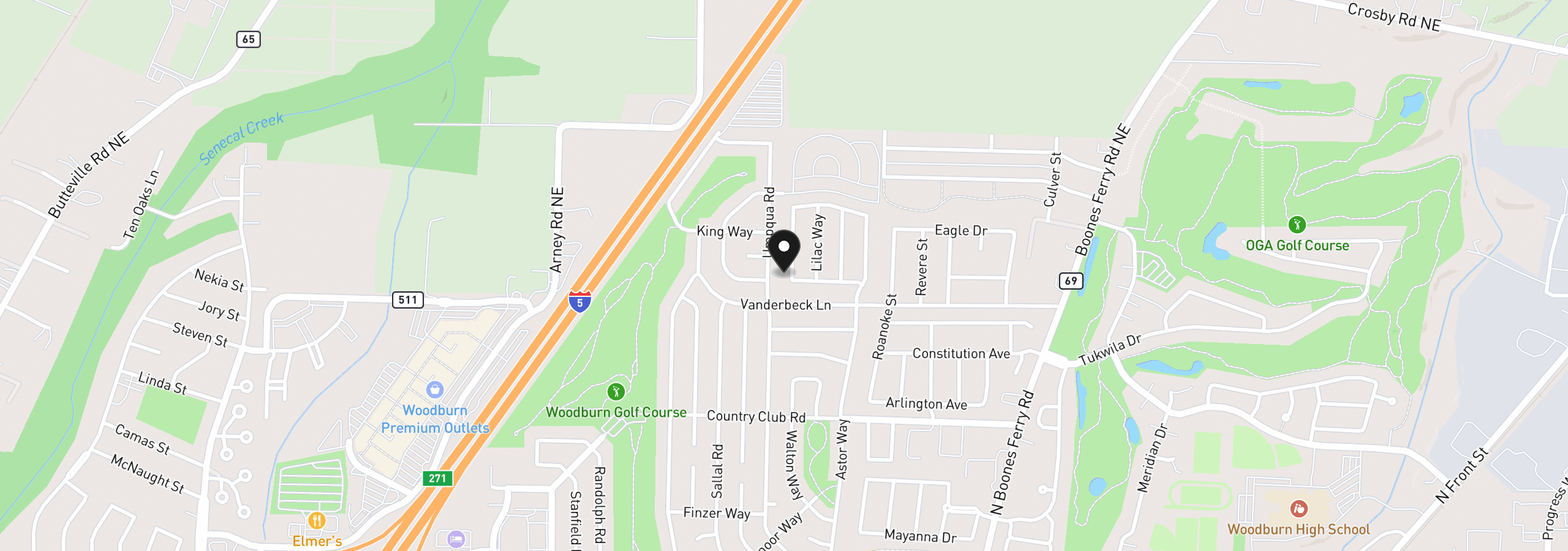 Map showing the location of 1937 Heather Way, Woodburn, OR 97071