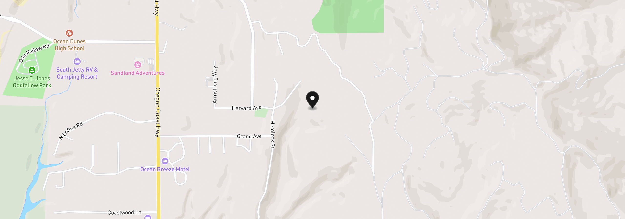 Map showing the location of Grand Ave 800, Florence, OR 97439