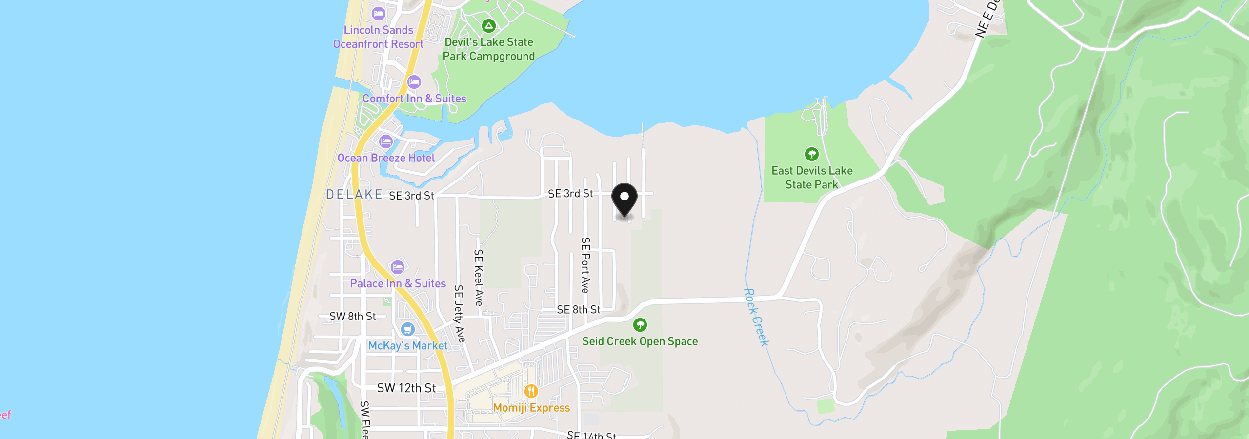 Map showing the location of 401 SE Surf Ave, Lincoln City, OR 97367