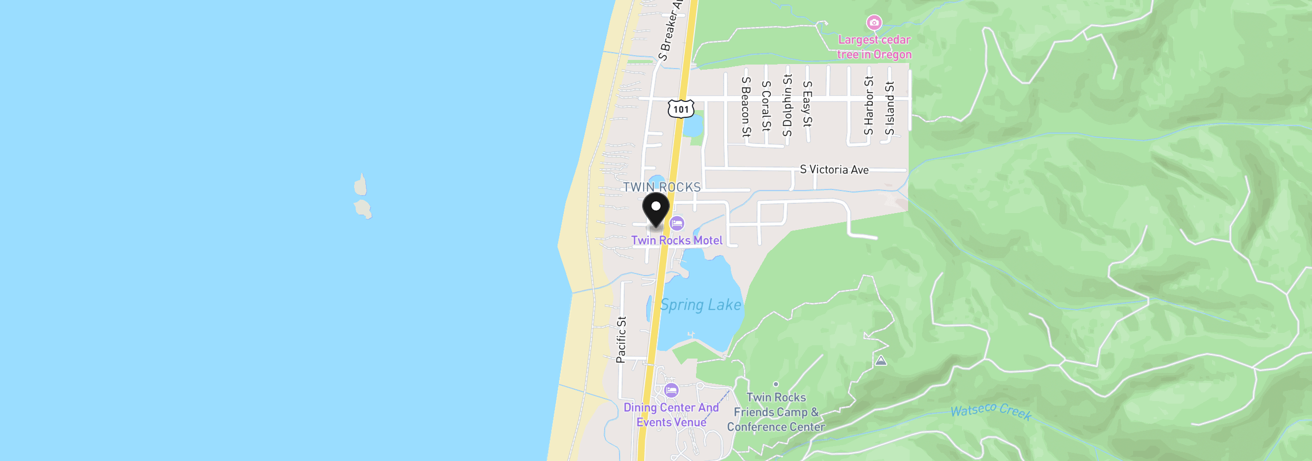 Map showing the location of 7995 Marigold St, Rockaway Beach, OR 97136