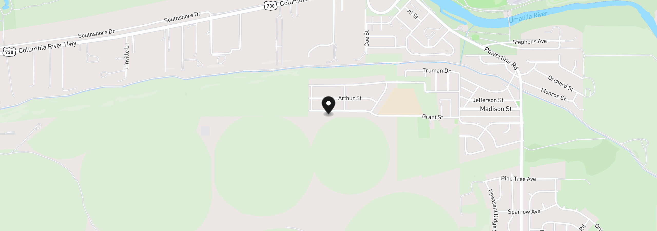 Map showing the location of 646 Grant St, Umatilla, OR 97882