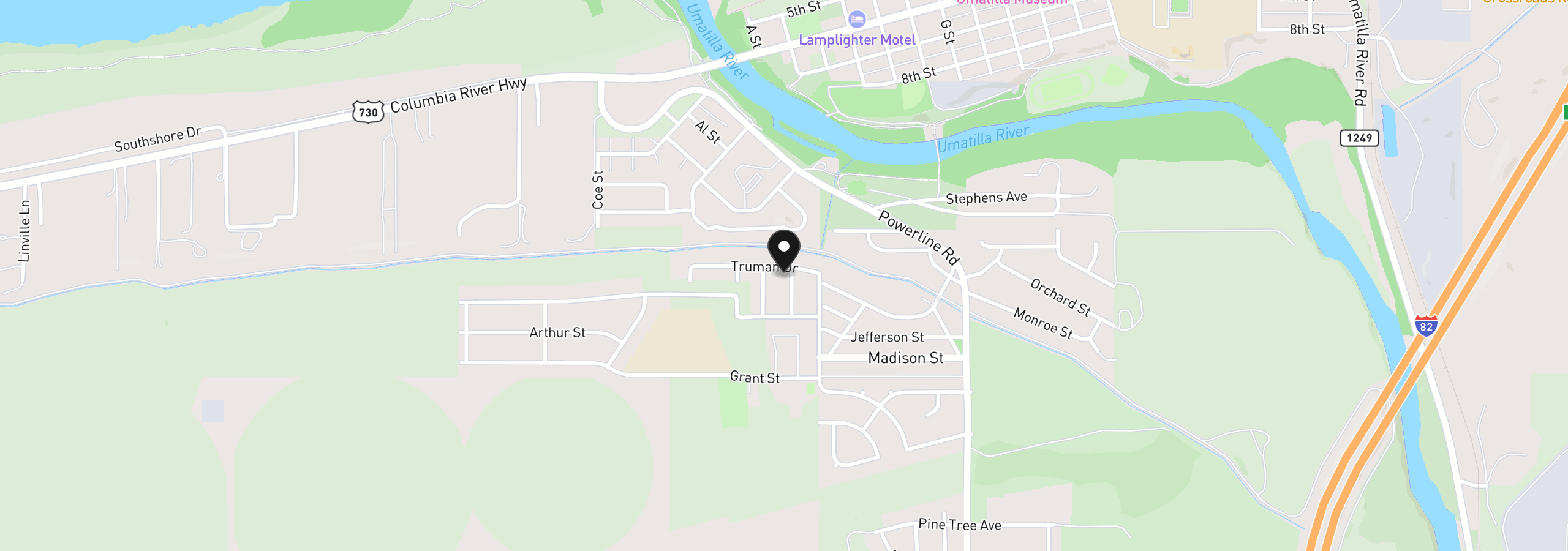 Map showing the location of 110 Truman Ave, Umatilla, OR 97882