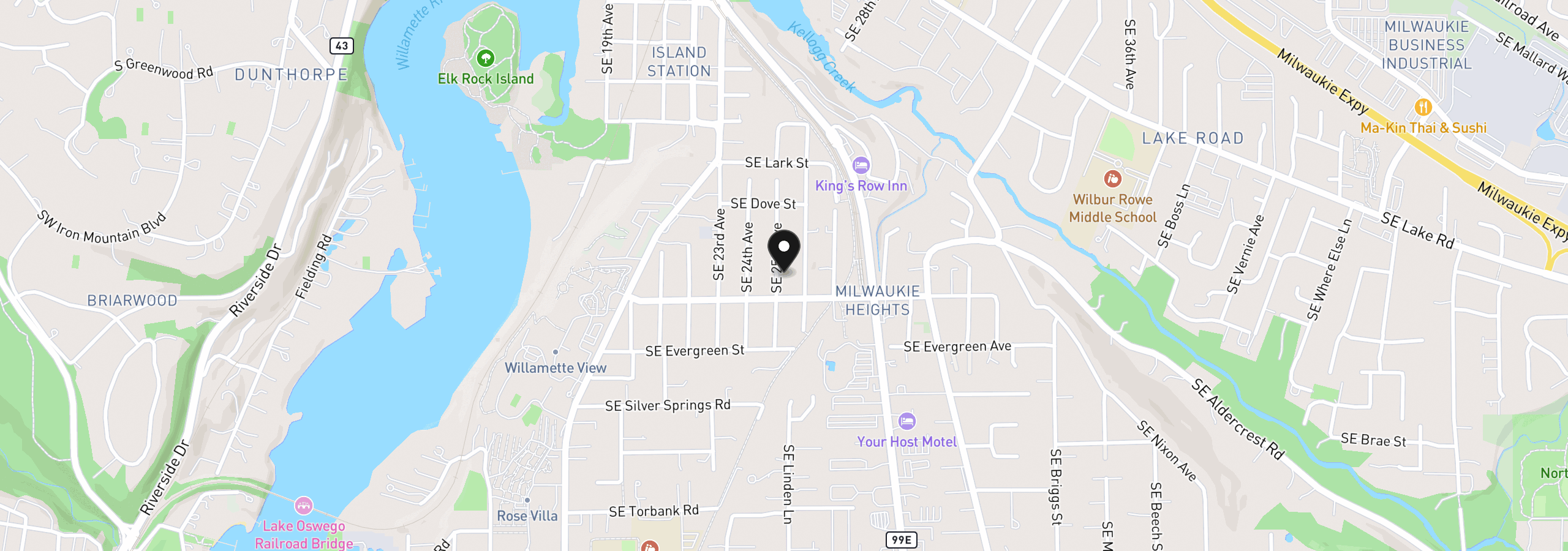 Map showing the location of 12730 SE 25th Ave, Milwaukie, OR 97222