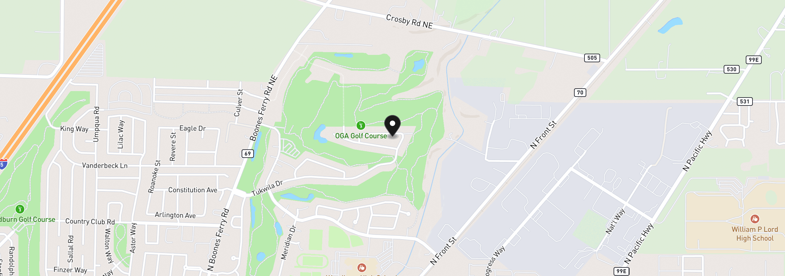 Map showing the location of 422 Turnberry Ave, Woodburn, OR 97071