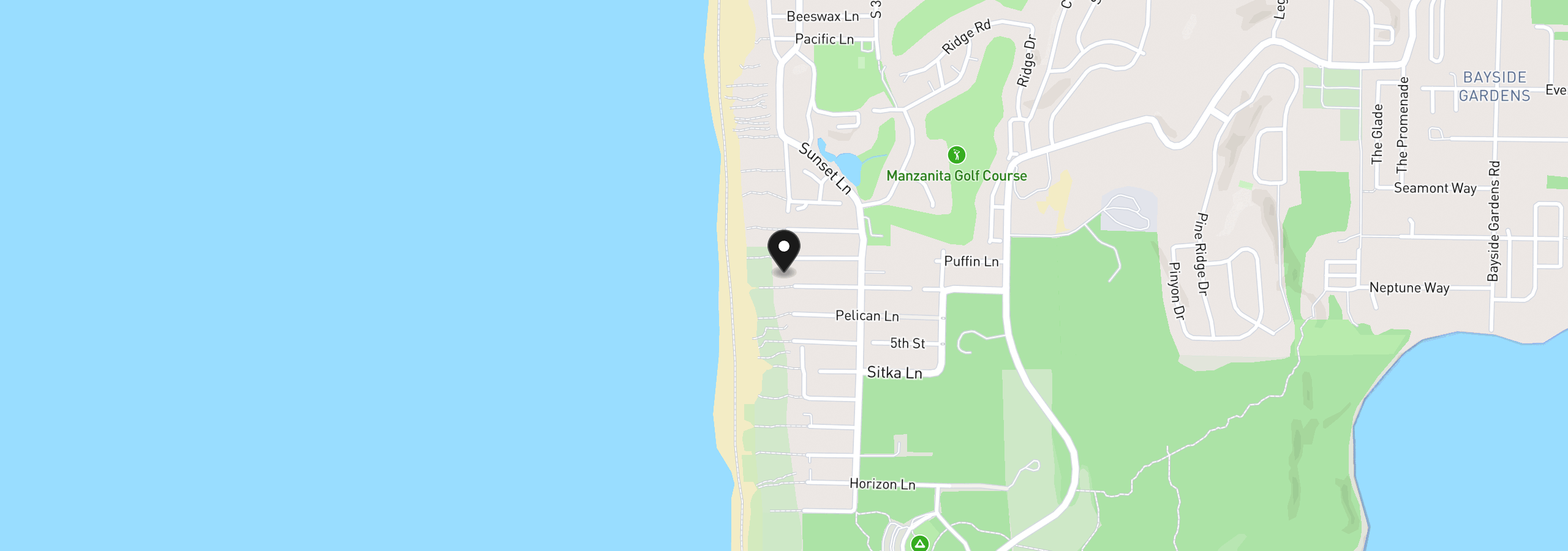 Map showing the location of Sandpiper Ln, Manzanita, OR 97130